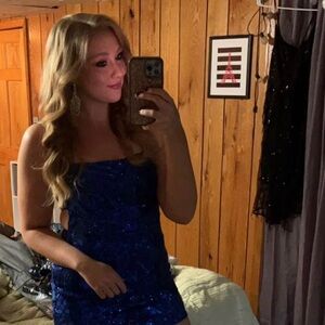 Blue Sequin Mini Dress